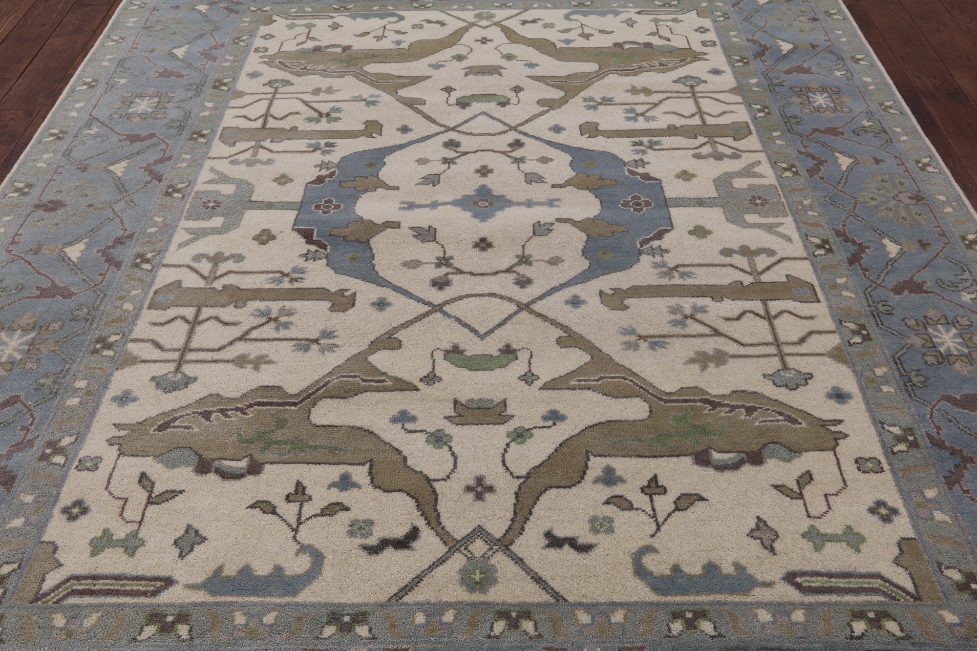 Ivory Turkish Oushak Hand Knotted Wool Area Rug - 8' 1" X 9' 10" - Golden Nile