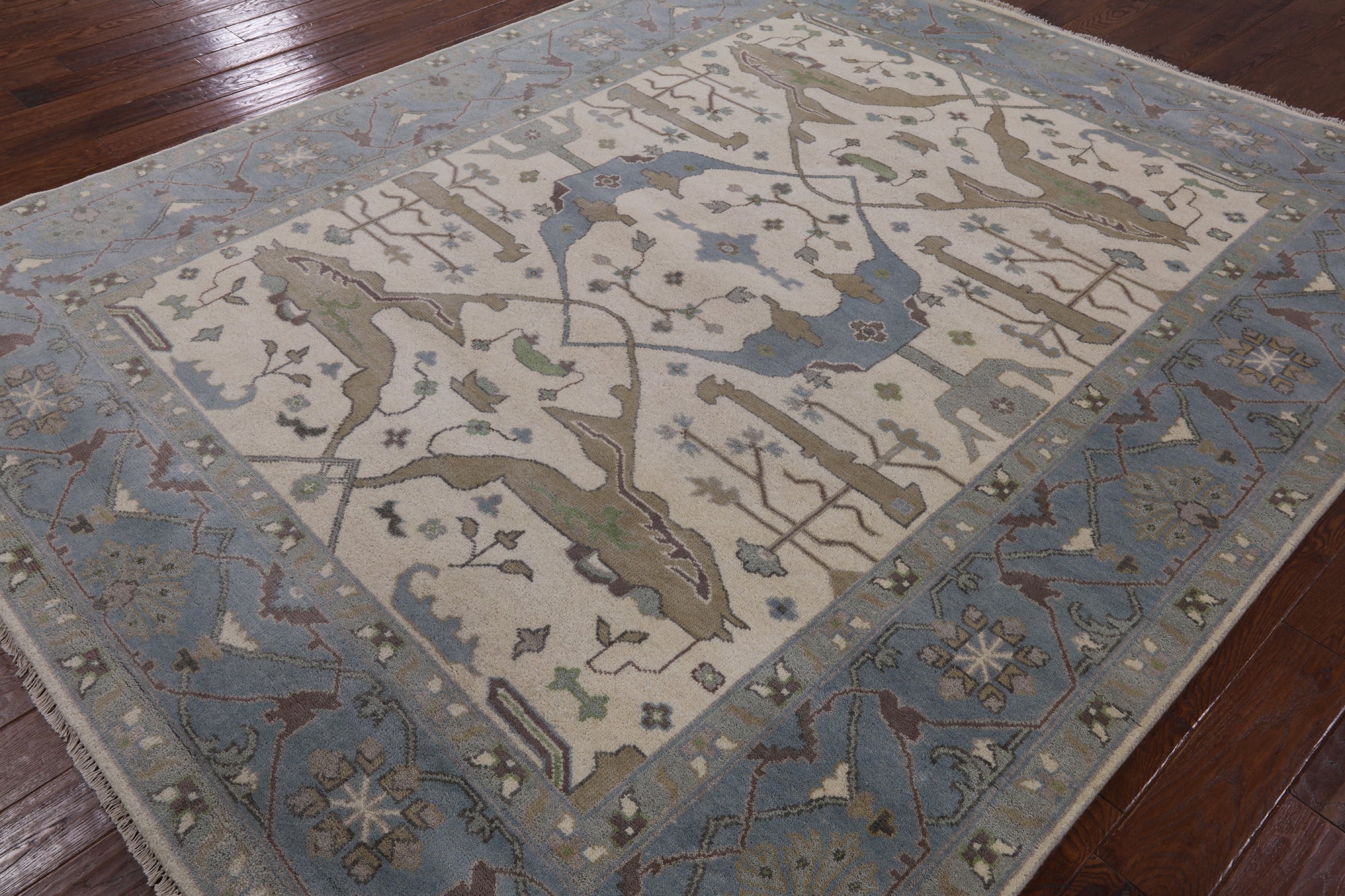 Ivory Turkish Oushak Hand Knotted Wool Area Rug - 8' 1" X 9' 10" - Golden Nile
