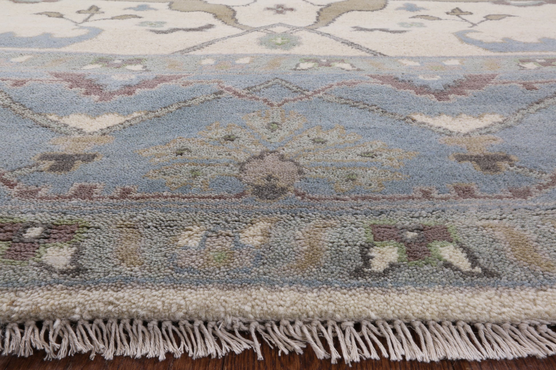 Ivory Turkish Oushak Hand Knotted Wool Area Rug - 8' 1" X 9' 10" - Golden Nile