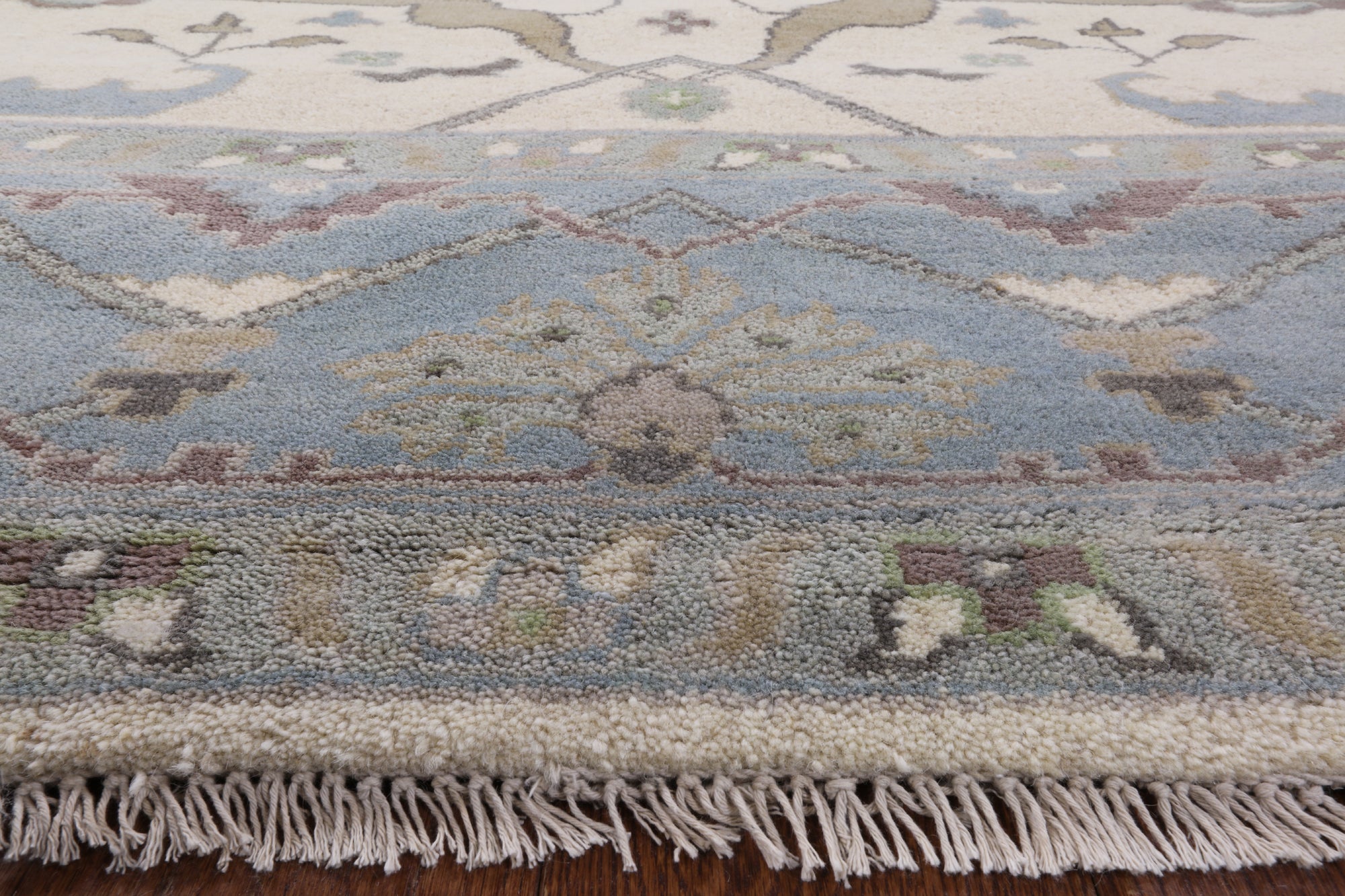 Ivory Turkish Oushak Hand Knotted Wool Area Rug - 8' 1" X 9' 10" - Golden Nile