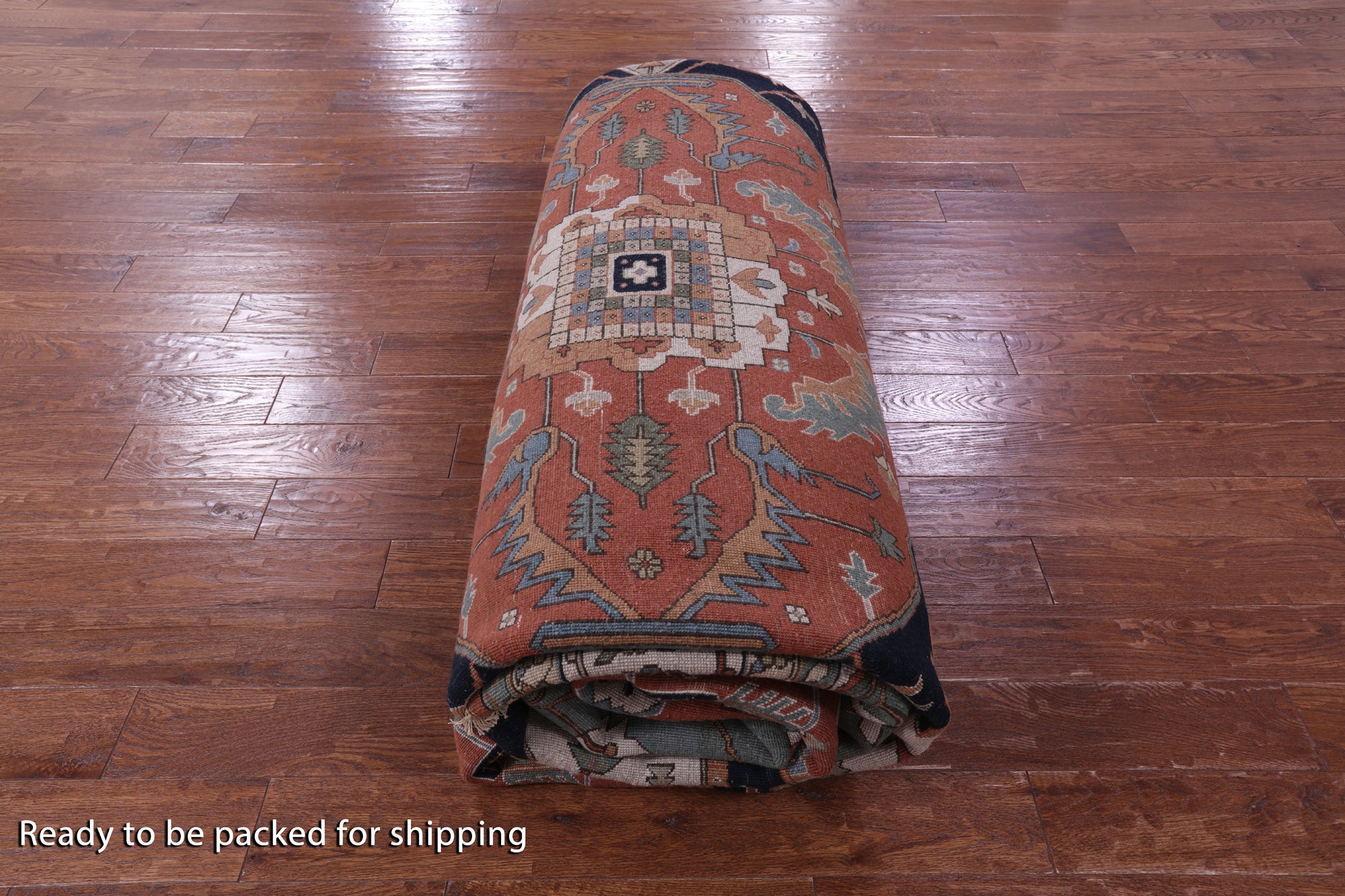 Coral Persian Fine Serapi Handmade Wool Rug - 11' 11" X 14' 11" - Golden Nile