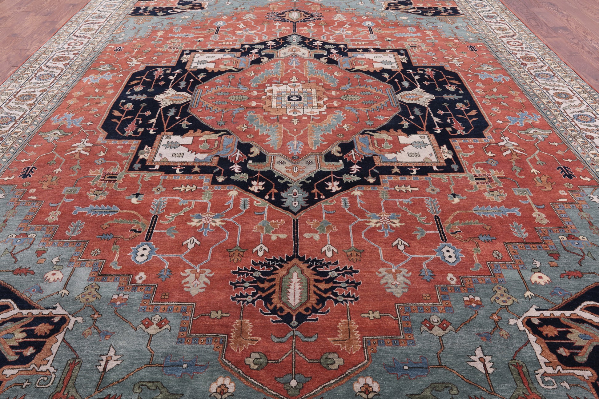 Coral Persian Fine Serapi Handmade Wool Rug - 11' 11" X 14' 11" - Golden Nile