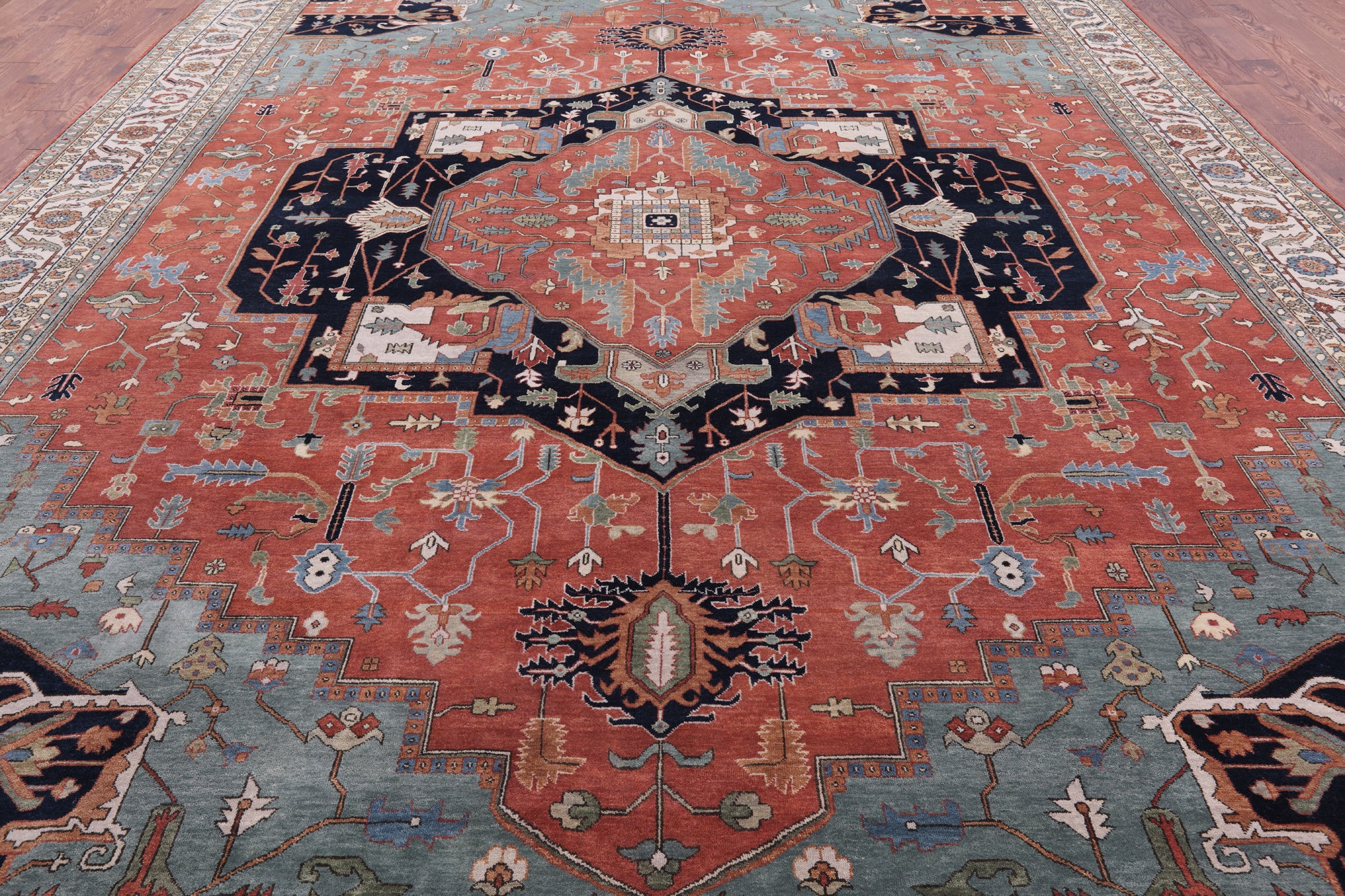 Coral Persian Fine Serapi Handmade Wool Rug - 11' 11" X 14' 11" - Golden Nile