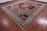 Coral Persian Fine Serapi Handmade Wool Rug - 11' 11" X 14' 11" - Golden Nile