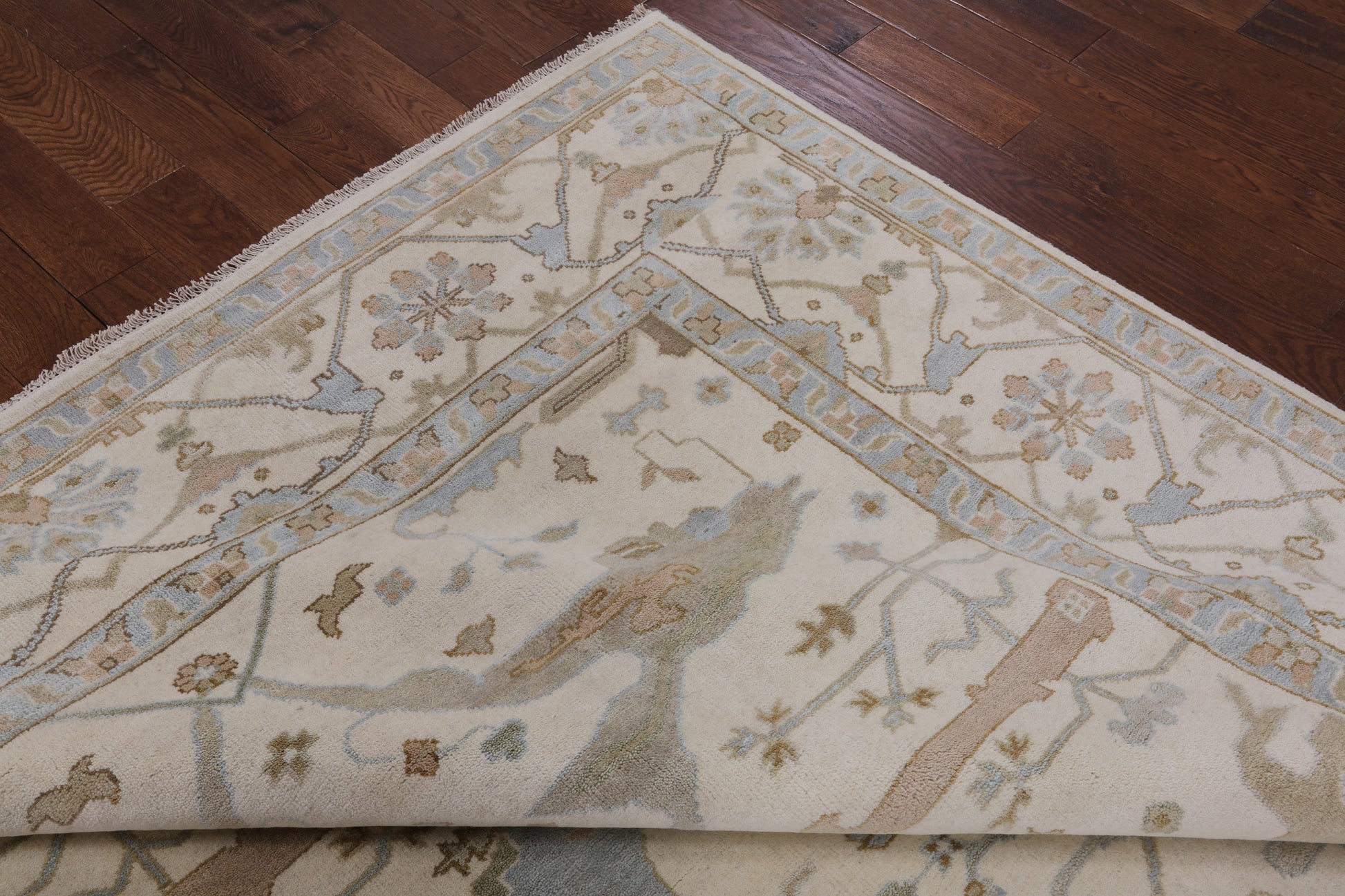 Ivory Turkish Oushak Hand Knotted Wool Area Rug - 8' 3" X 9' 10" - Golden Nile