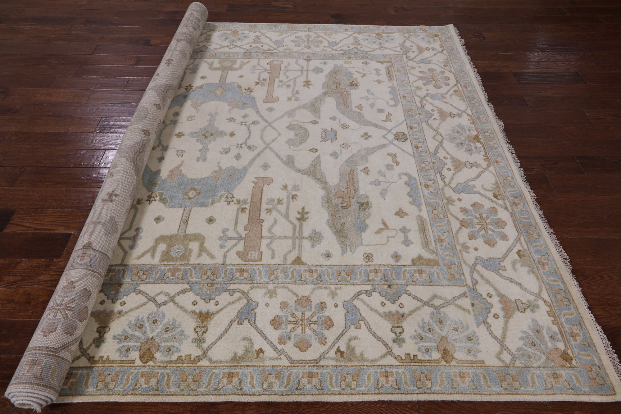 Ivory Turkish Oushak Hand Knotted Wool Area Rug - 8' 3" X 9' 10" - Golden Nile