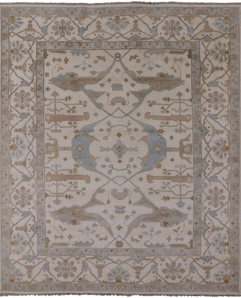 Ivory Turkish Oushak Hand Knotted Wool Area Rug - 8' 3" X 9' 10" - Golden Nile