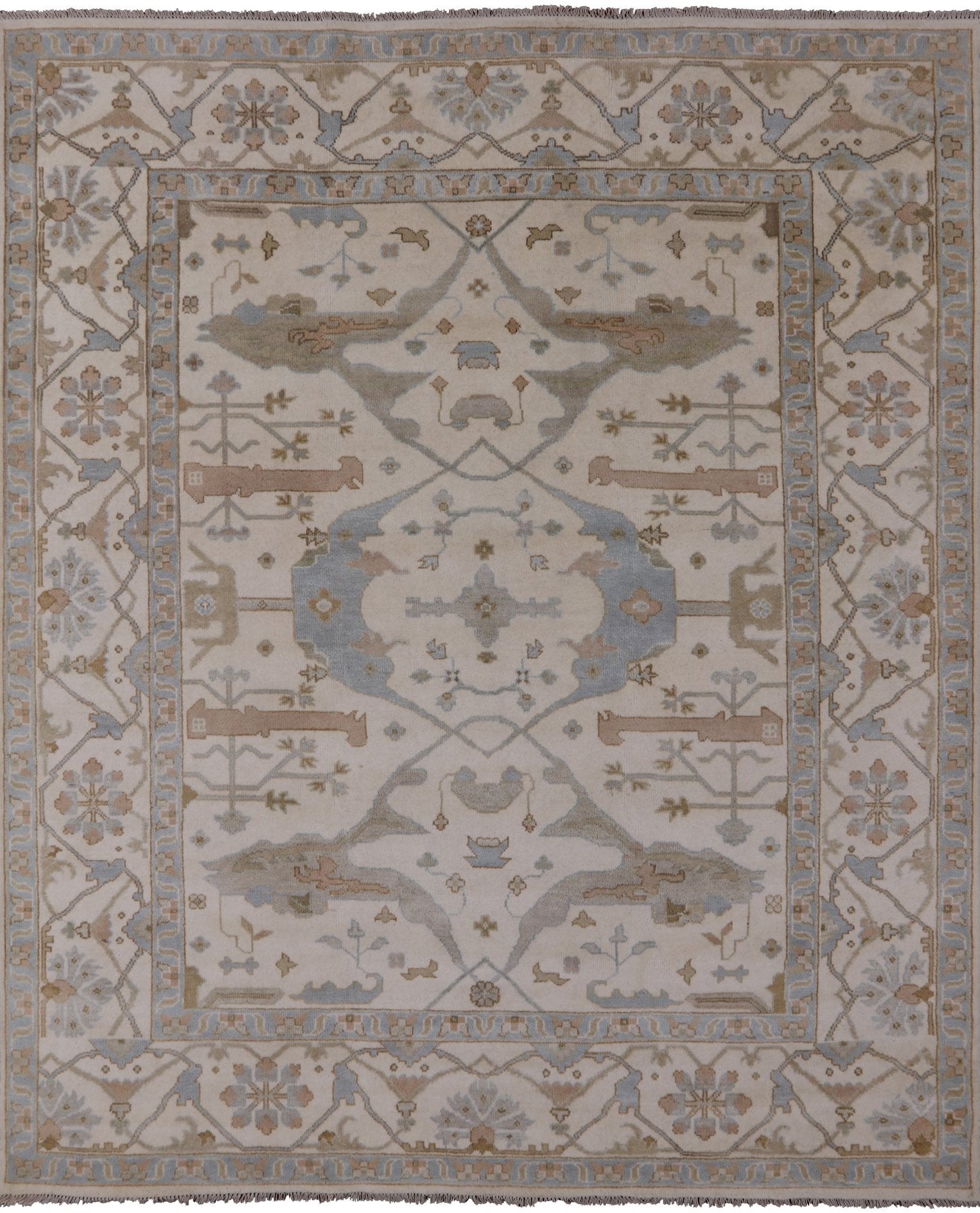Ivory Turkish Oushak Hand Knotted Wool Area Rug - 8' 3" X 9' 10" - Golden Nile