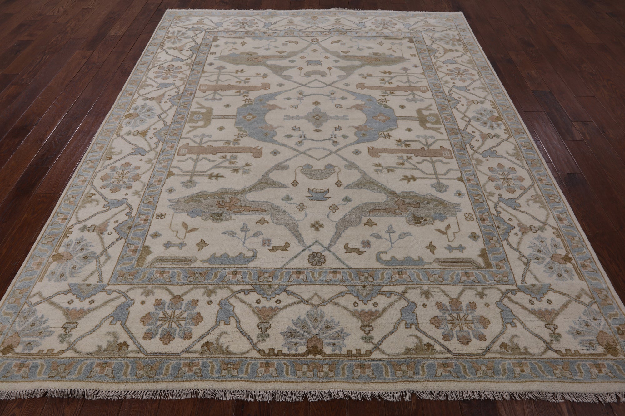 Ivory Turkish Oushak Hand Knotted Wool Area Rug - 8' 3" X 9' 10" - Golden Nile