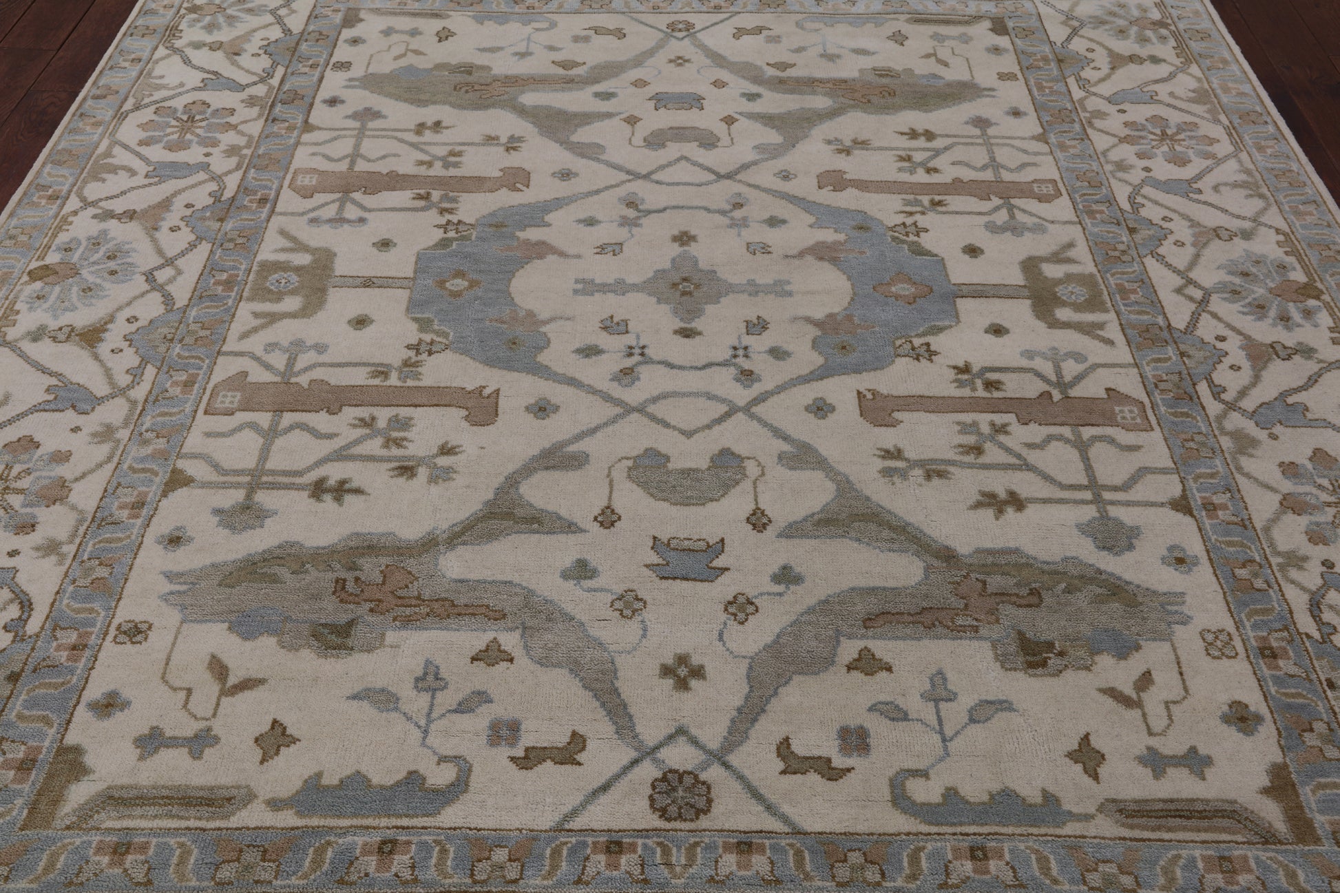 Ivory Turkish Oushak Hand Knotted Wool Area Rug - 8' 3" X 9' 10" - Golden Nile