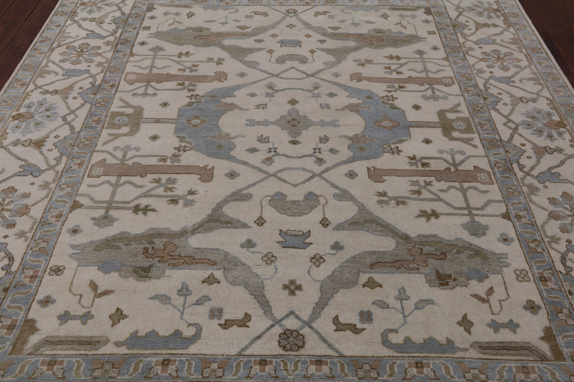 Ivory Turkish Oushak Hand Knotted Wool Area Rug - 8' 3" X 9' 10" - Golden Nile