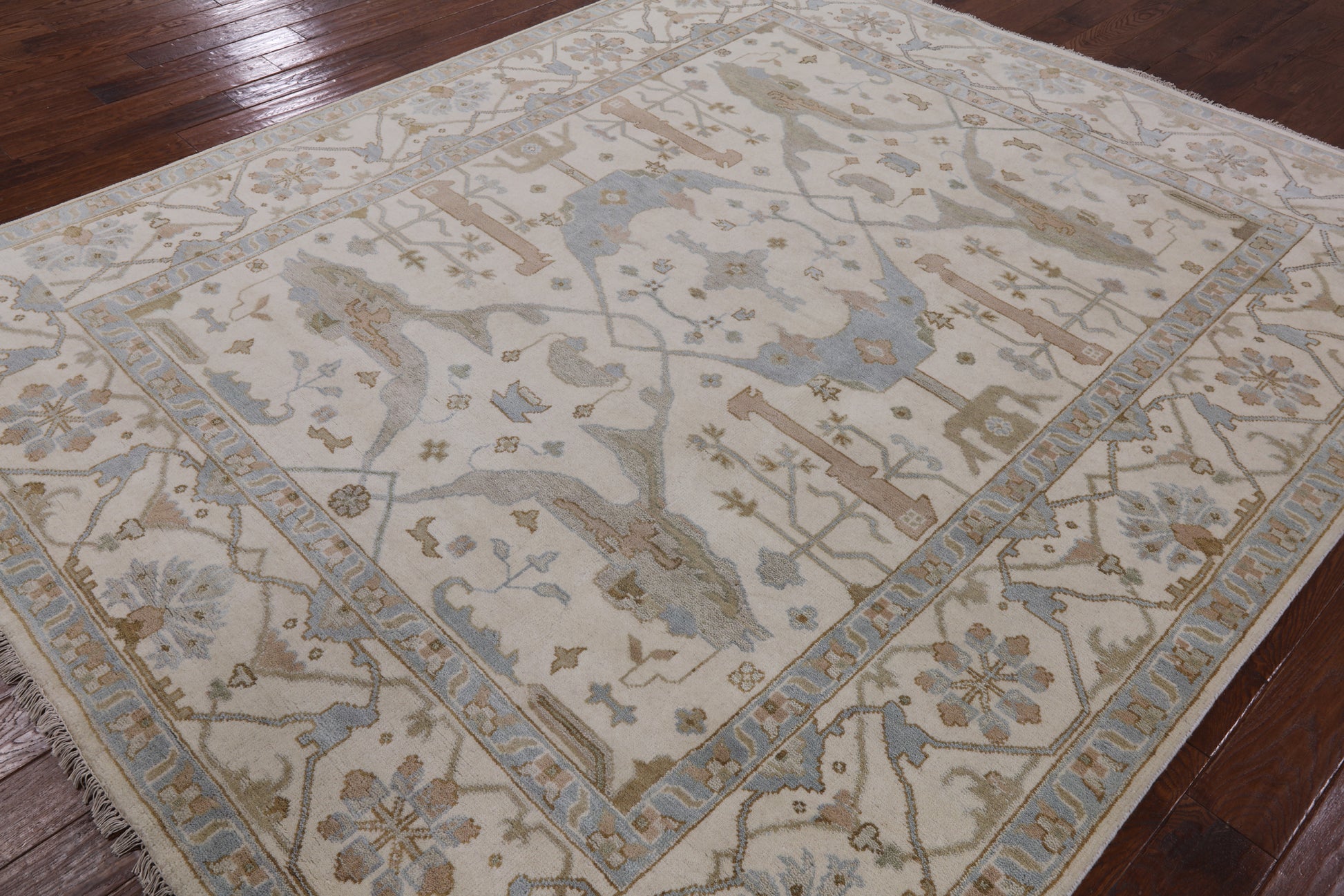 Ivory Turkish Oushak Hand Knotted Wool Area Rug - 8' 3" X 9' 10" - Golden Nile