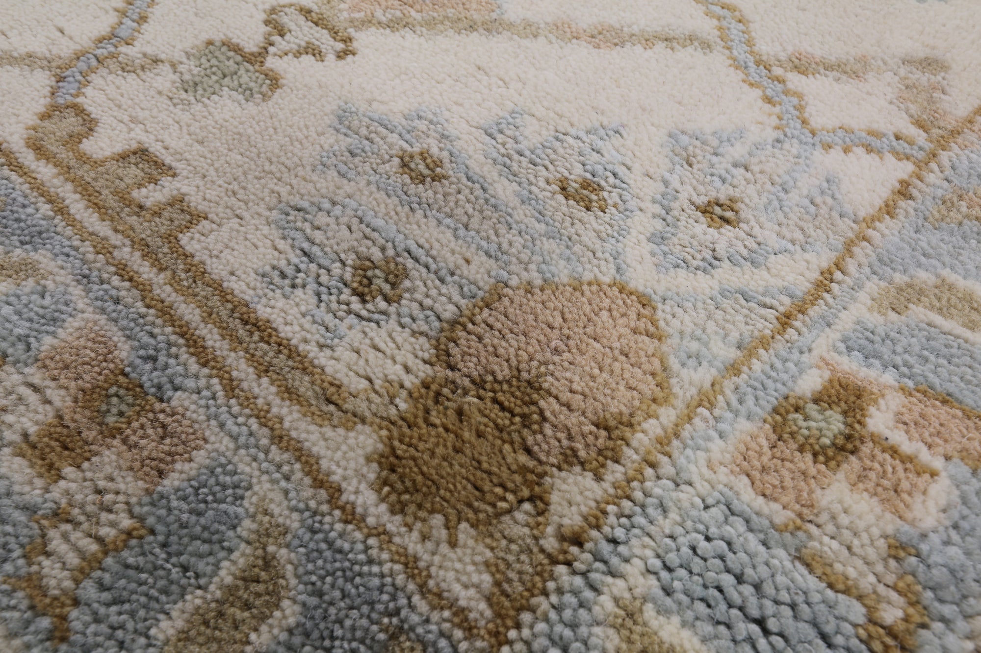 Ivory Turkish Oushak Hand Knotted Wool Area Rug - 8' 3" X 9' 10" - Golden Nile