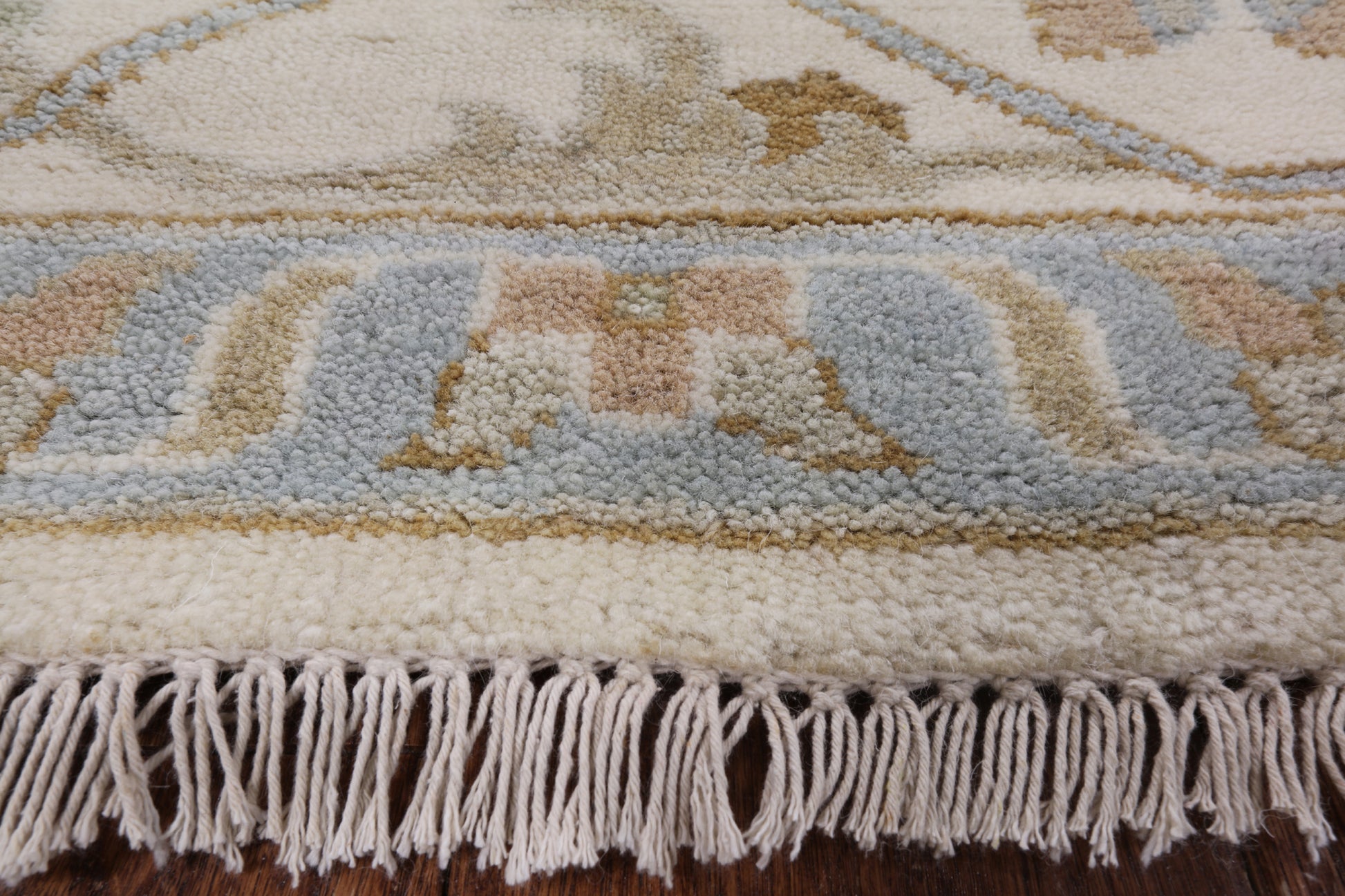 Ivory Turkish Oushak Hand Knotted Wool Area Rug - 8' 3" X 9' 10" - Golden Nile