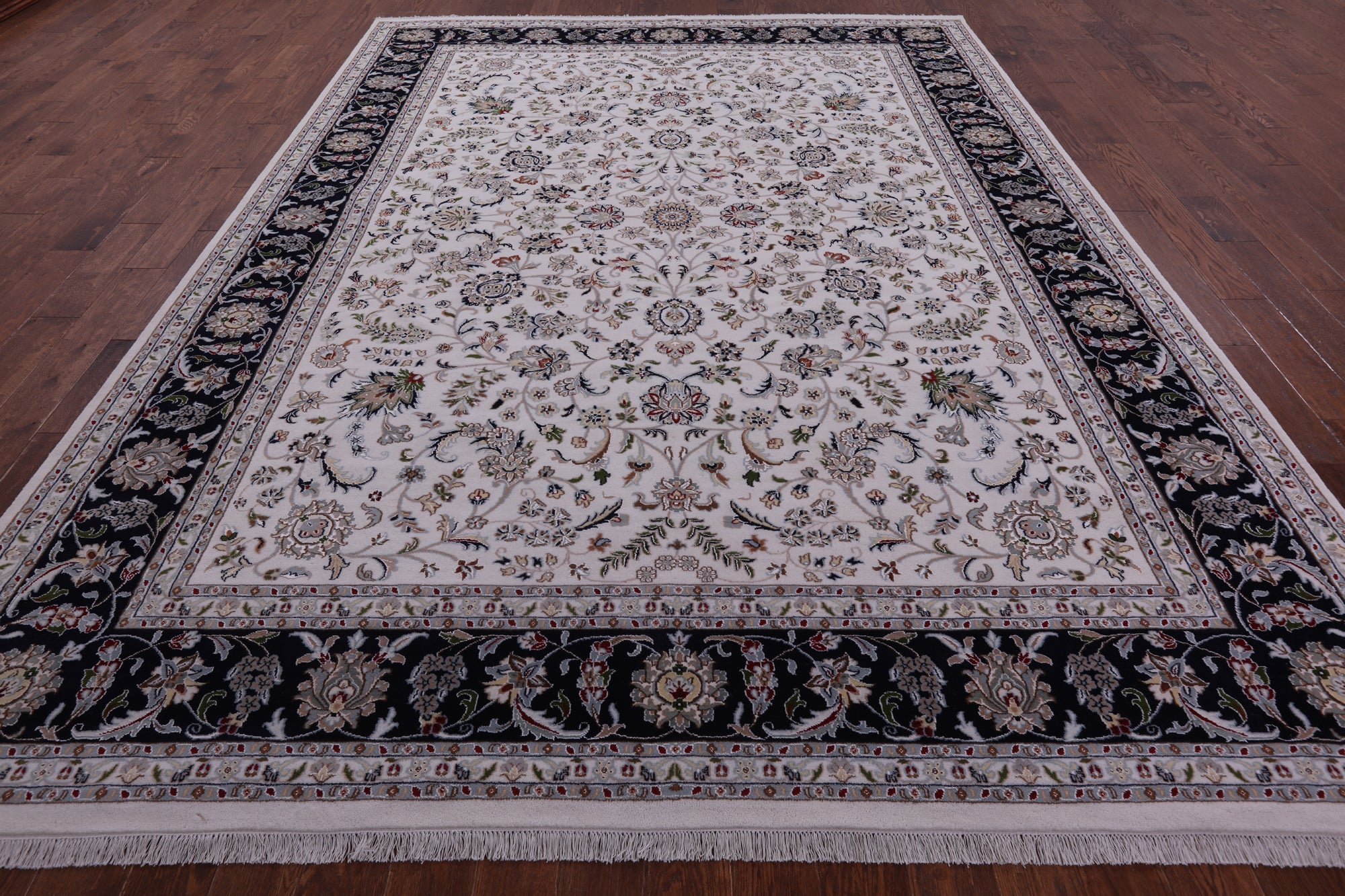 Ivory Persian Nain Hand Knotted Wool & Silk Rug - 9' 0" X 12' 5" - Golden Nile