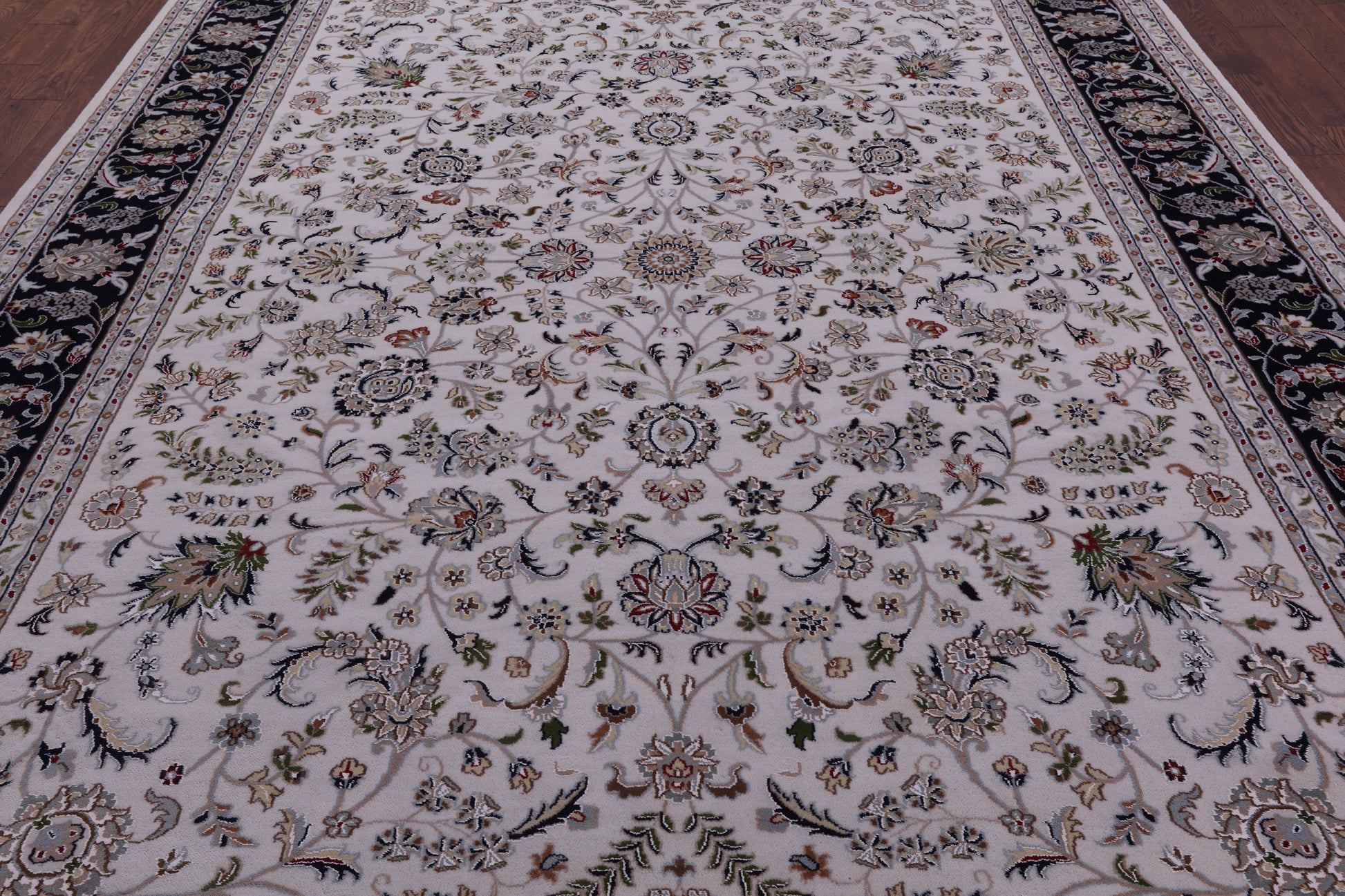 Ivory Persian Nain Hand Knotted Wool & Silk Rug - 9' 0" X 12' 5" - Golden Nile