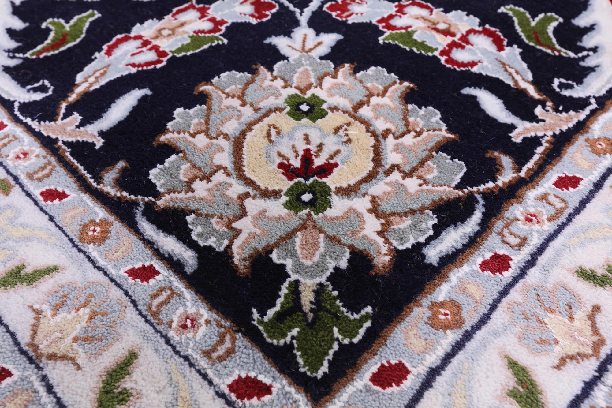 Ivory Persian Nain Hand Knotted Wool & Silk Rug - 9' 0" X 12' 5" - Golden Nile