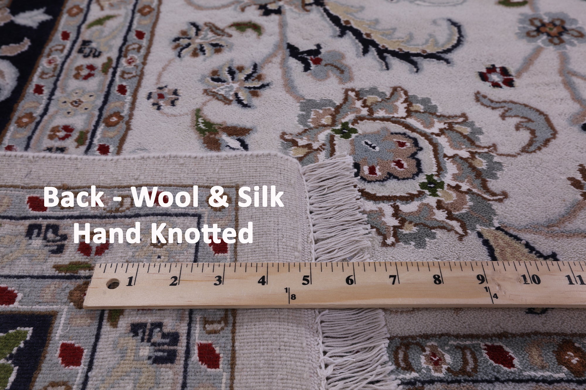 Ivory Persian Nain Hand Knotted Wool & Silk Rug - 9' 0" X 12' 5" - Golden Nile