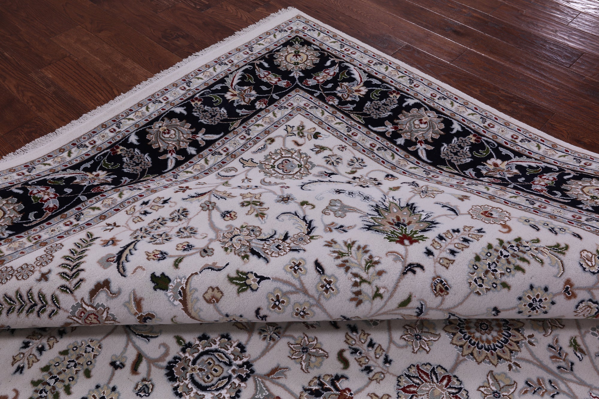 Ivory Persian Nain Hand Knotted Wool & Silk Rug - 9' 0" X 12' 5" - Golden Nile