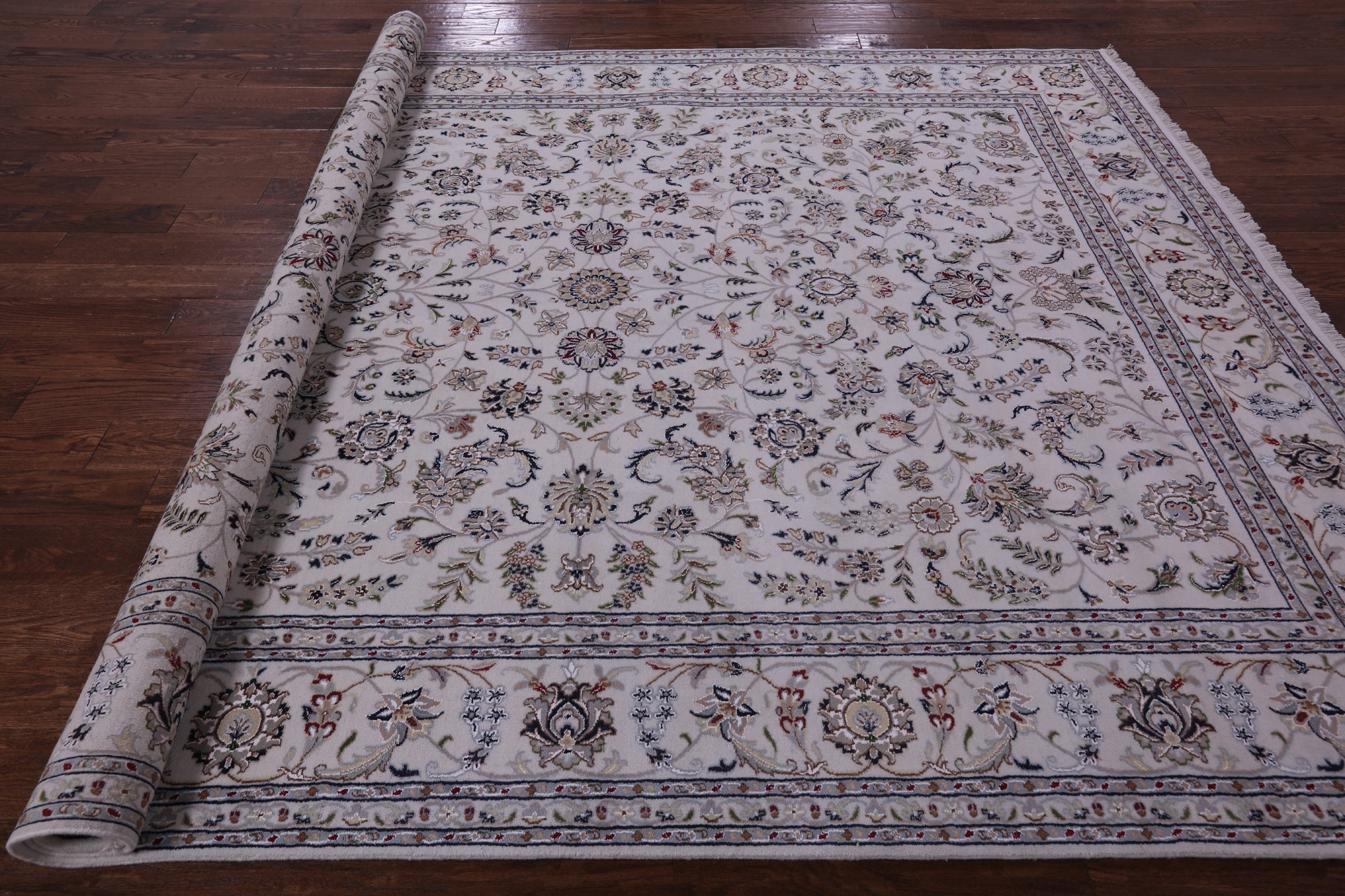 Ivory Persian Nain Hand Knotted Wool & Silk Rug - 8' 2" X 10' 4" - Golden Nile