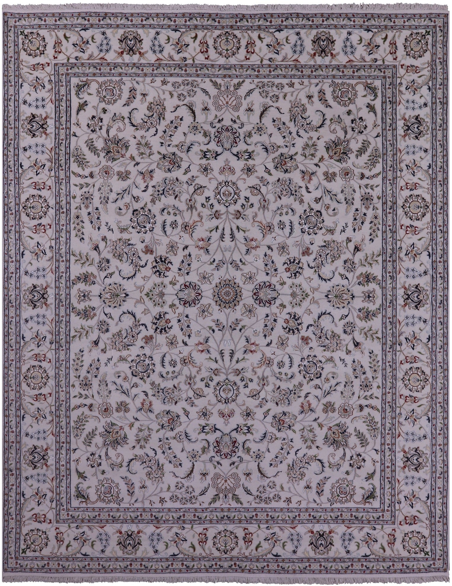 Ivory Persian Nain Hand Knotted Wool & Silk Rug - 8' 2" X 10' 4" - Golden Nile
