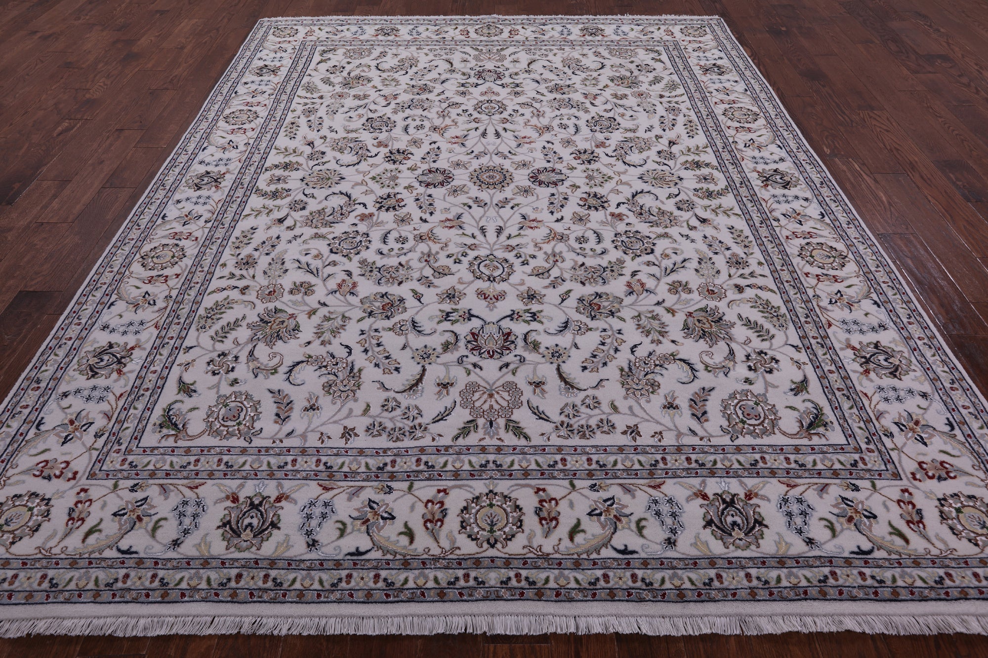 Ivory Persian Nain Hand Knotted Wool & Silk Rug - 8' 2" X 10' 4" - Golden Nile