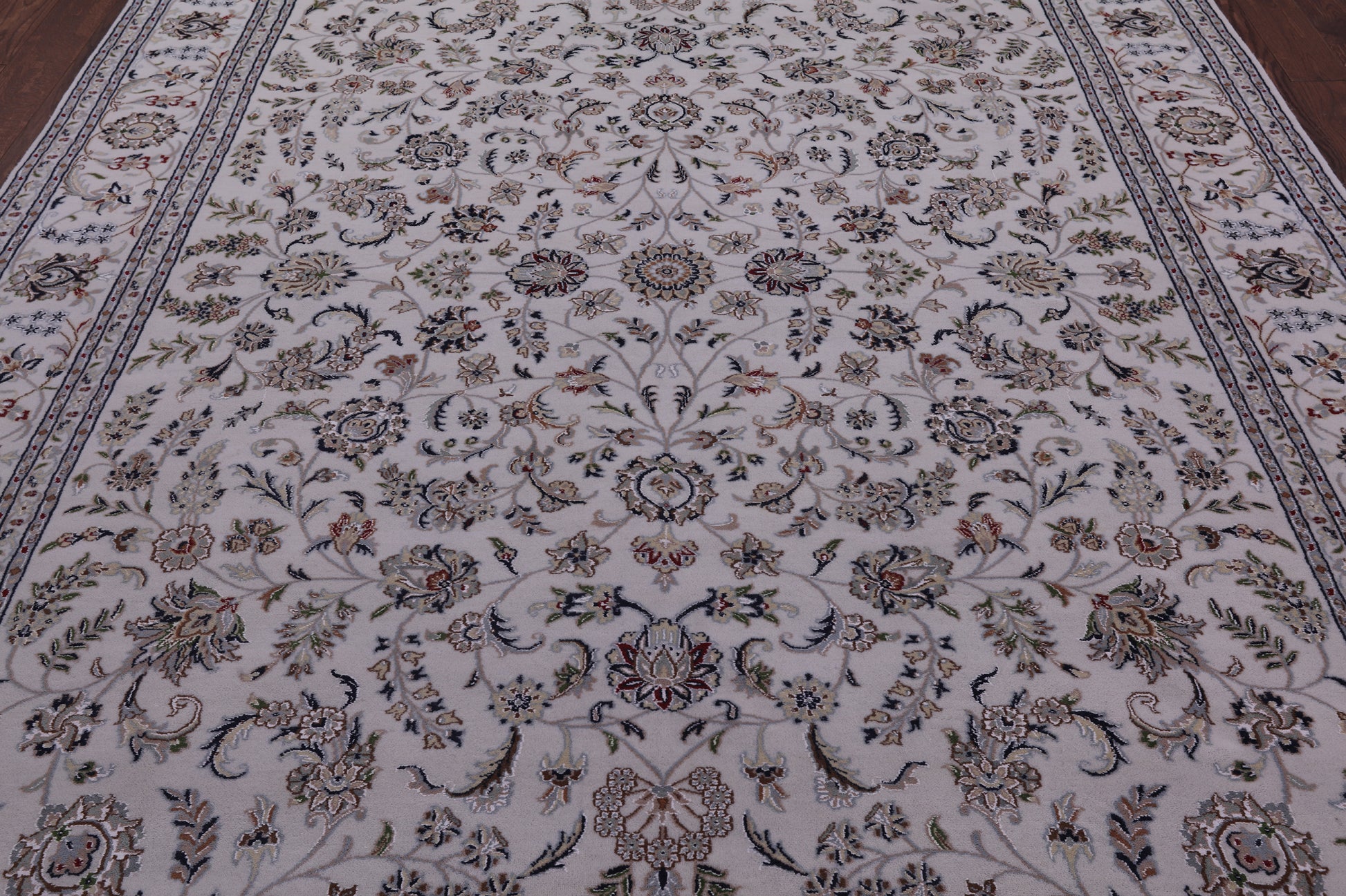 Ivory Persian Nain Hand Knotted Wool & Silk Rug - 8' 2" X 10' 4" - Golden Nile
