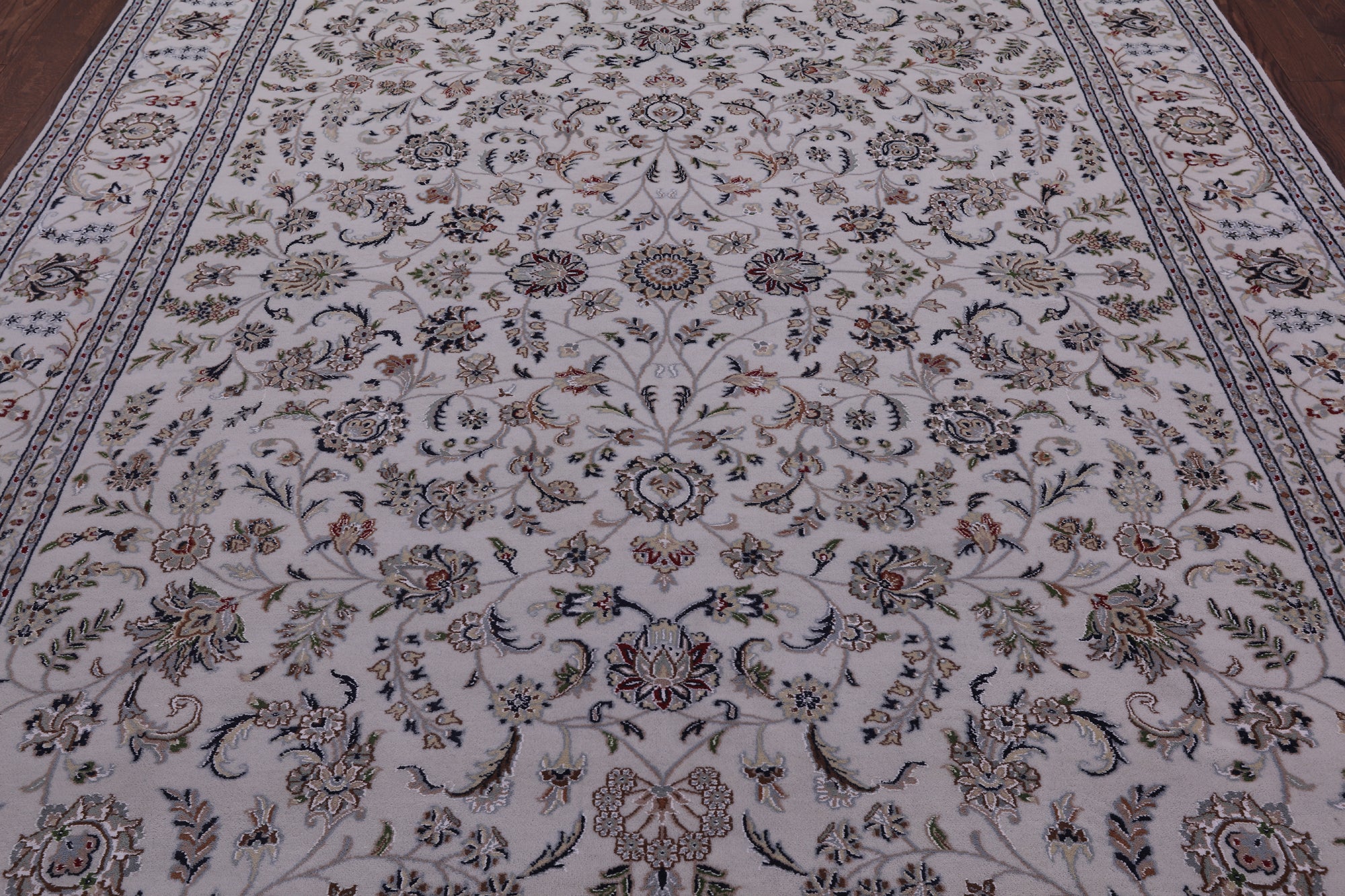 Ivory Persian Nain Hand Knotted Wool & Silk Rug - 8' 2" X 10' 4" - Golden Nile