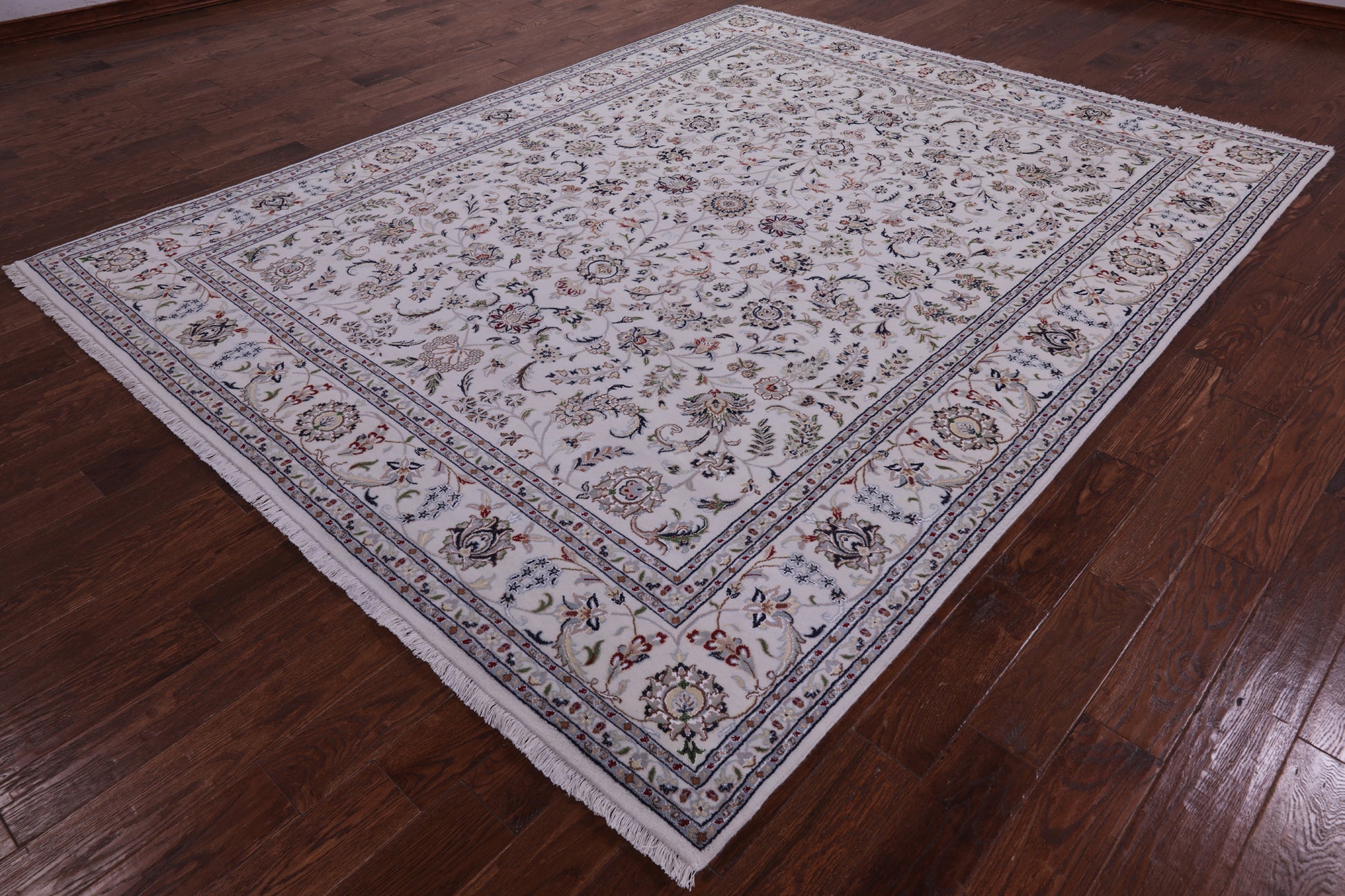 Ivory Persian Nain Hand Knotted Wool & Silk Rug - 8' 2" X 10' 4" - Golden Nile
