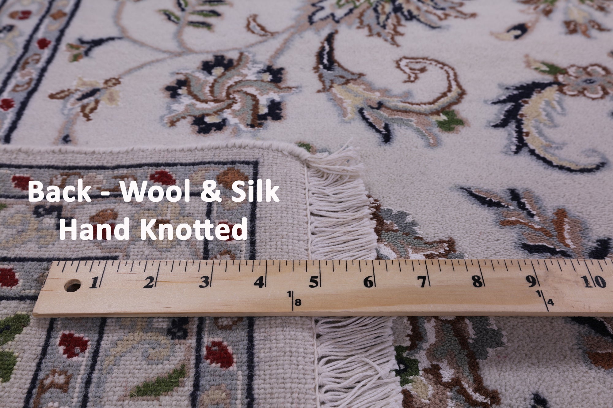 Ivory Persian Nain Hand Knotted Wool & Silk Rug - 8' 2" X 10' 4" - Golden Nile