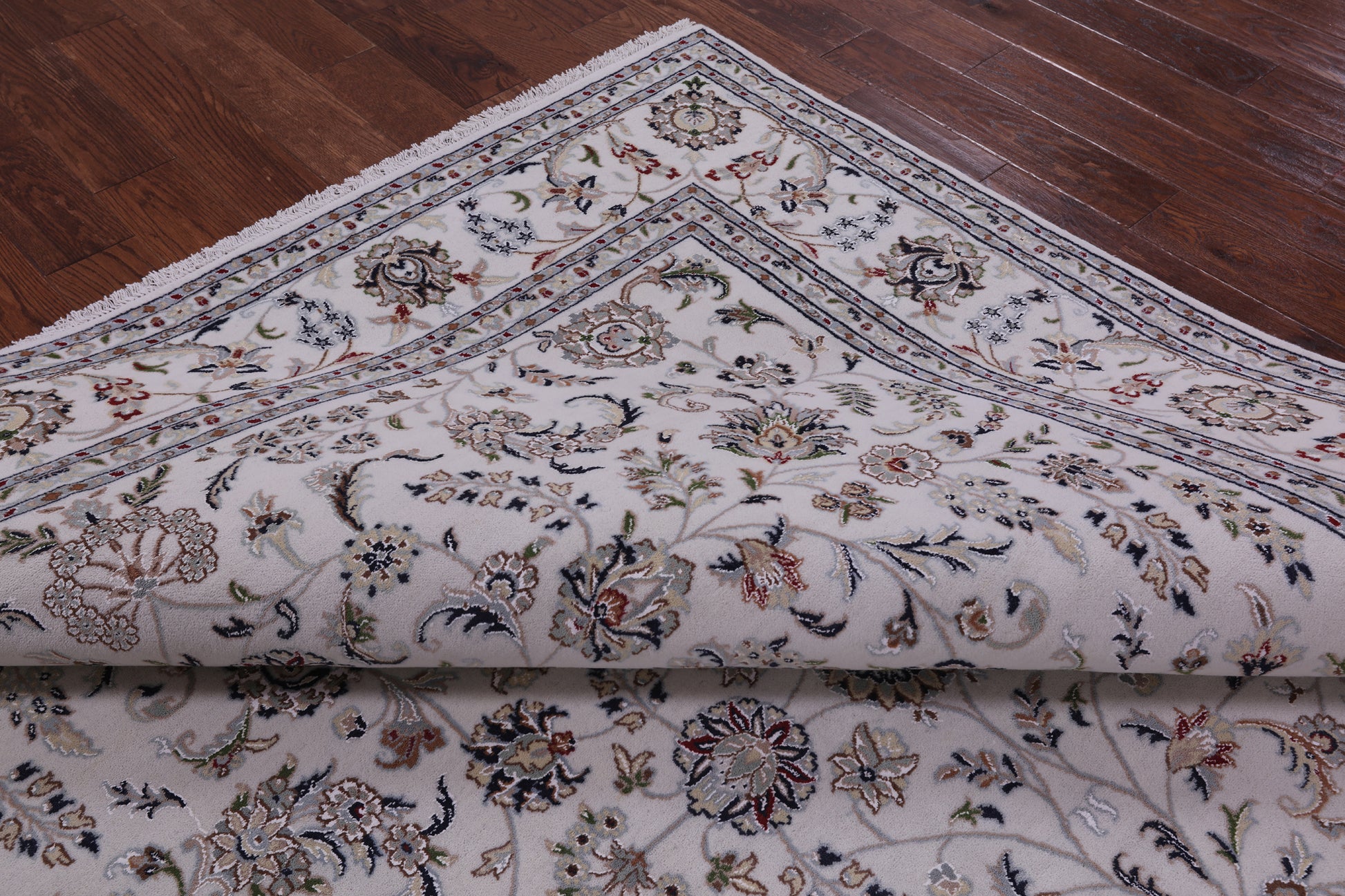 Ivory Persian Nain Hand Knotted Wool & Silk Rug - 8' 2" X 10' 4" - Golden Nile