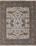 Ivory Turkish Oushak Hand Knotted Wool Area Rug - 8' 1" X 9' 9" - Golden Nile