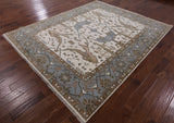 Ivory Turkish Oushak Hand Knotted Wool Area Rug - 8' 1" X 9' 9" - Golden Nile