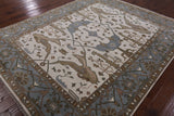 Ivory Turkish Oushak Hand Knotted Wool Area Rug - 8' 1" X 9' 9" - Golden Nile
