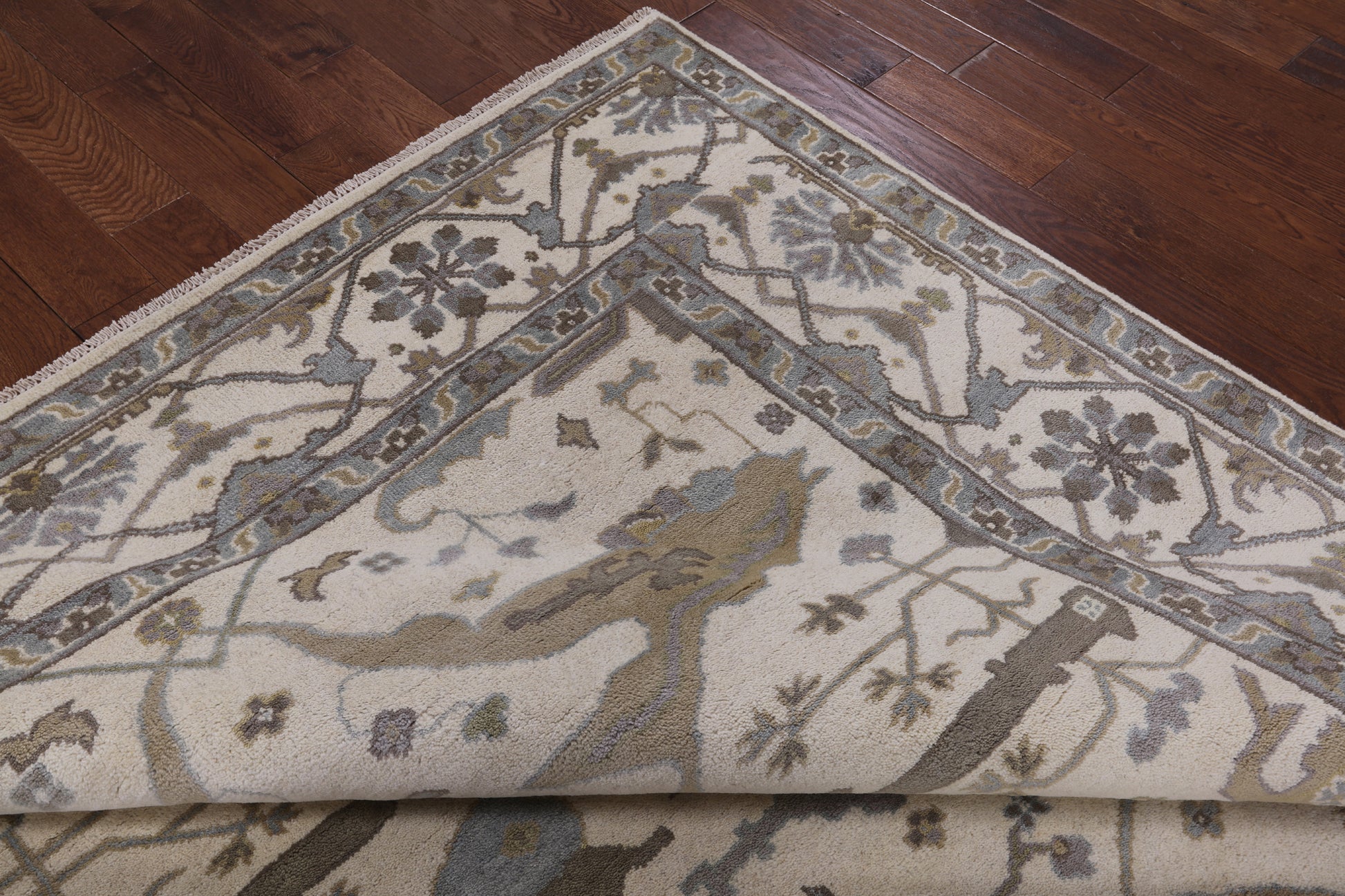Ivory Turkish Oushak Hand Knotted Wool Area Rug - 8' 1" X 9' 9" - Golden Nile
