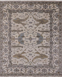 Ivory Turkish Oushak Hand Knotted Wool Area Rug - 8' 1" X 9' 9" - Golden Nile