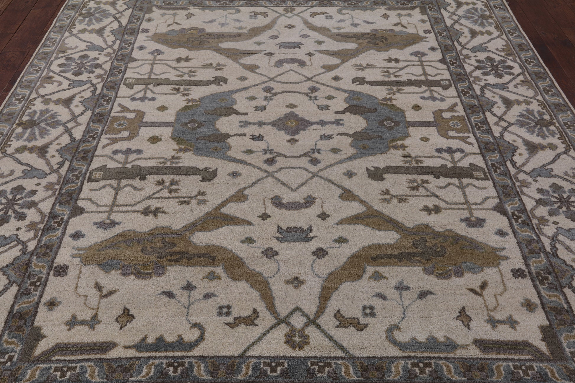 Ivory Turkish Oushak Hand Knotted Wool Area Rug - 8' 1" X 9' 9" - Golden Nile