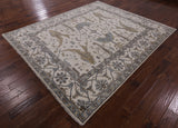Ivory Turkish Oushak Hand Knotted Wool Area Rug - 8' 1" X 9' 9" - Golden Nile
