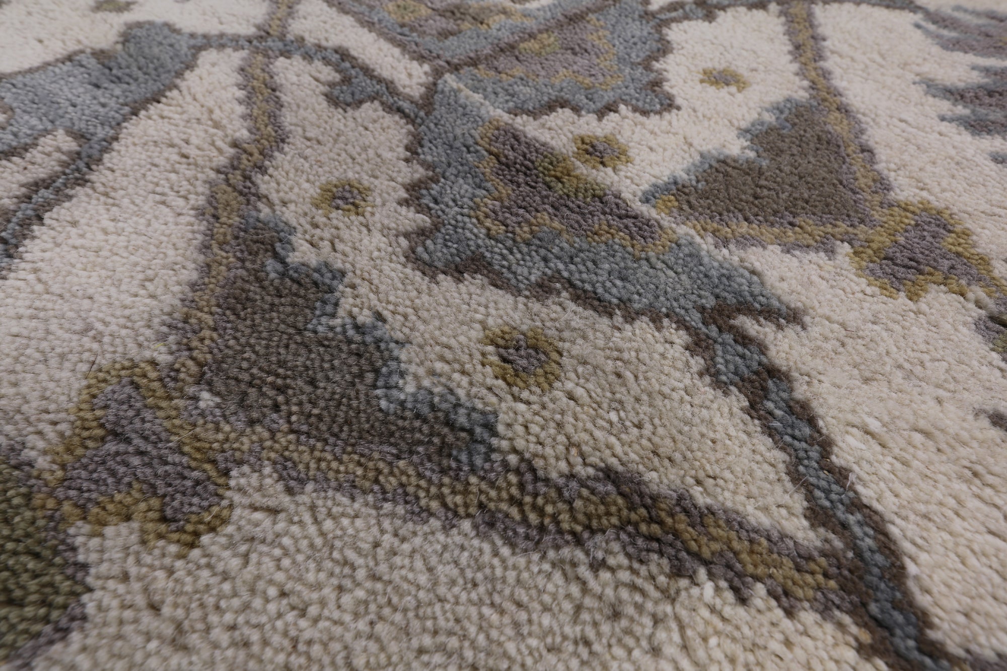 Ivory Turkish Oushak Hand Knotted Wool Area Rug - 8' 1" X 9' 9" - Golden Nile