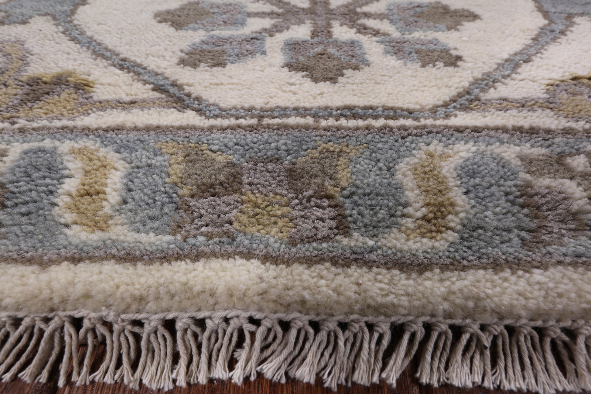 Ivory Turkish Oushak Hand Knotted Wool Area Rug - 8' 1" X 9' 9" - Golden Nile