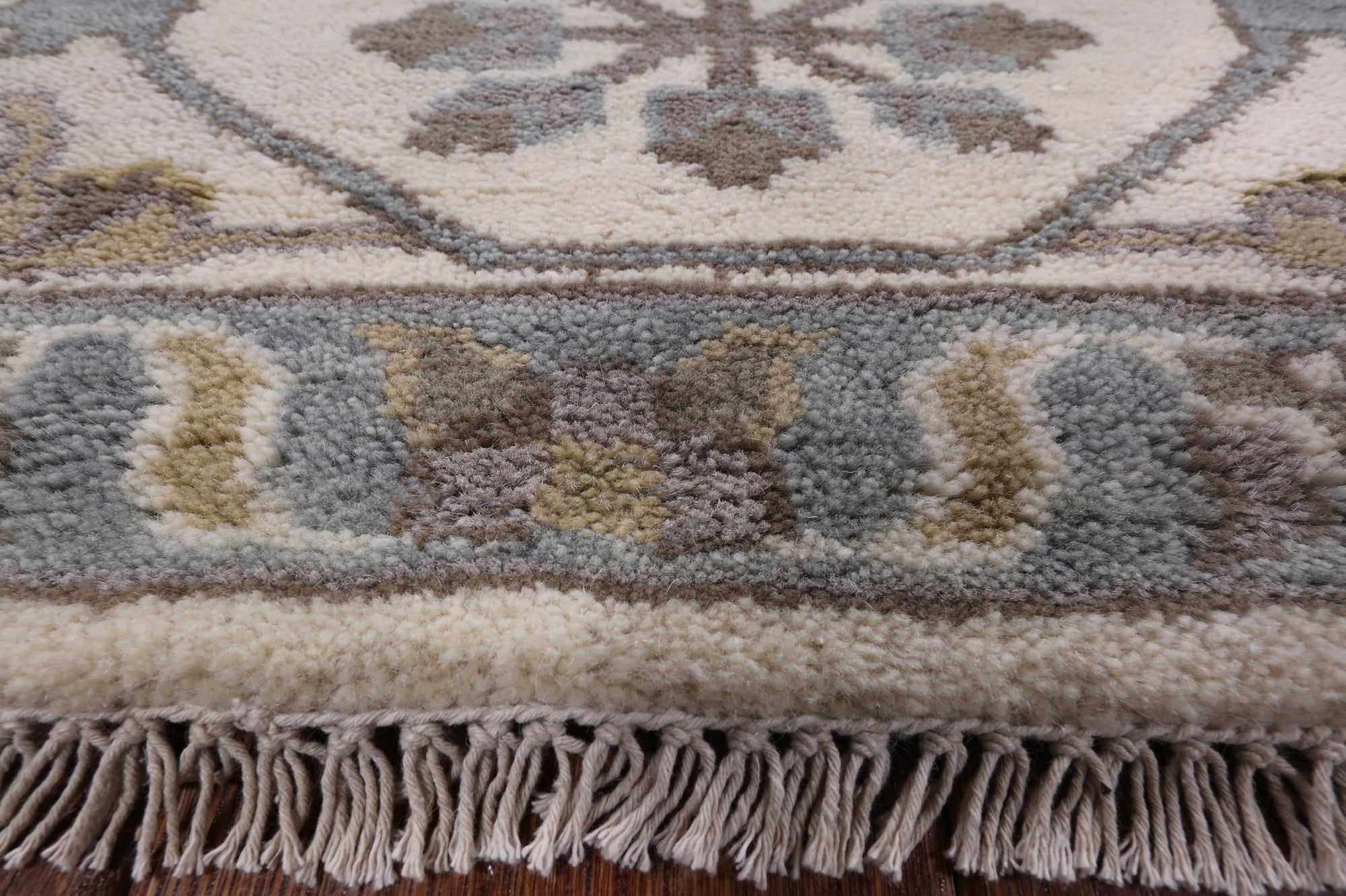 Ivory Turkish Oushak Hand Knotted Wool Area Rug - 8' 1" X 9' 9" - Golden Nile