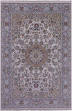 Ivory Persian Nain Hand Knotted Wool & Silk Rug - 6' 3" X 9' 4" - Golden Nile