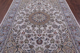 Ivory Persian Nain Hand Knotted Wool & Silk Rug - 6' 3" X 9' 4" - Golden Nile