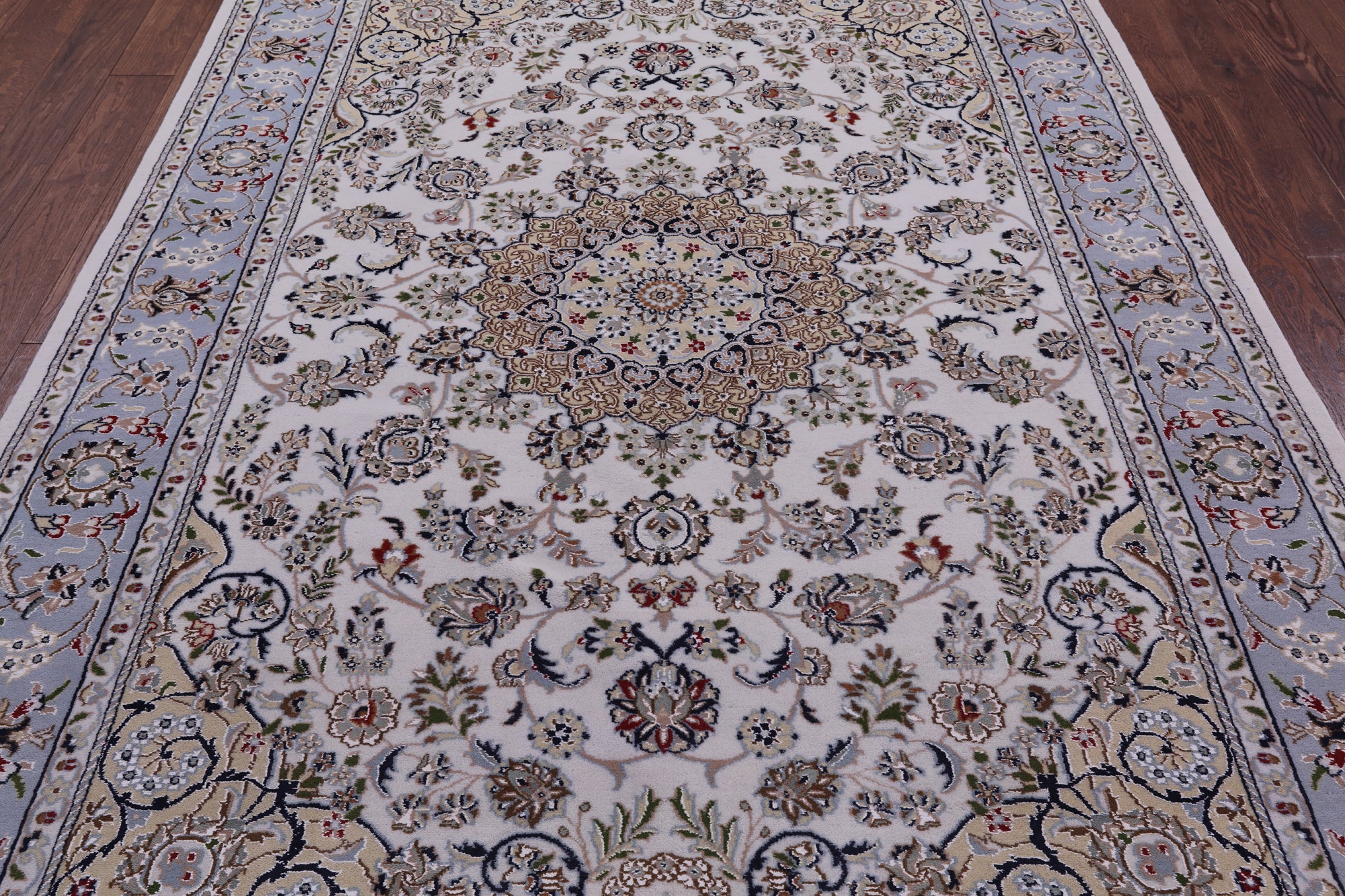 Ivory Persian Nain Hand Knotted Wool & Silk Rug - 6' 3" X 9' 4" - Golden Nile