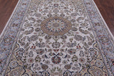 Ivory Persian Nain Hand Knotted Wool & Silk Rug - 6' 3" X 9' 4" - Golden Nile