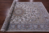 Ivory Persian Nain Hand Knotted Wool & Silk Rug - 6' 3" X 9' 4" - Golden Nile