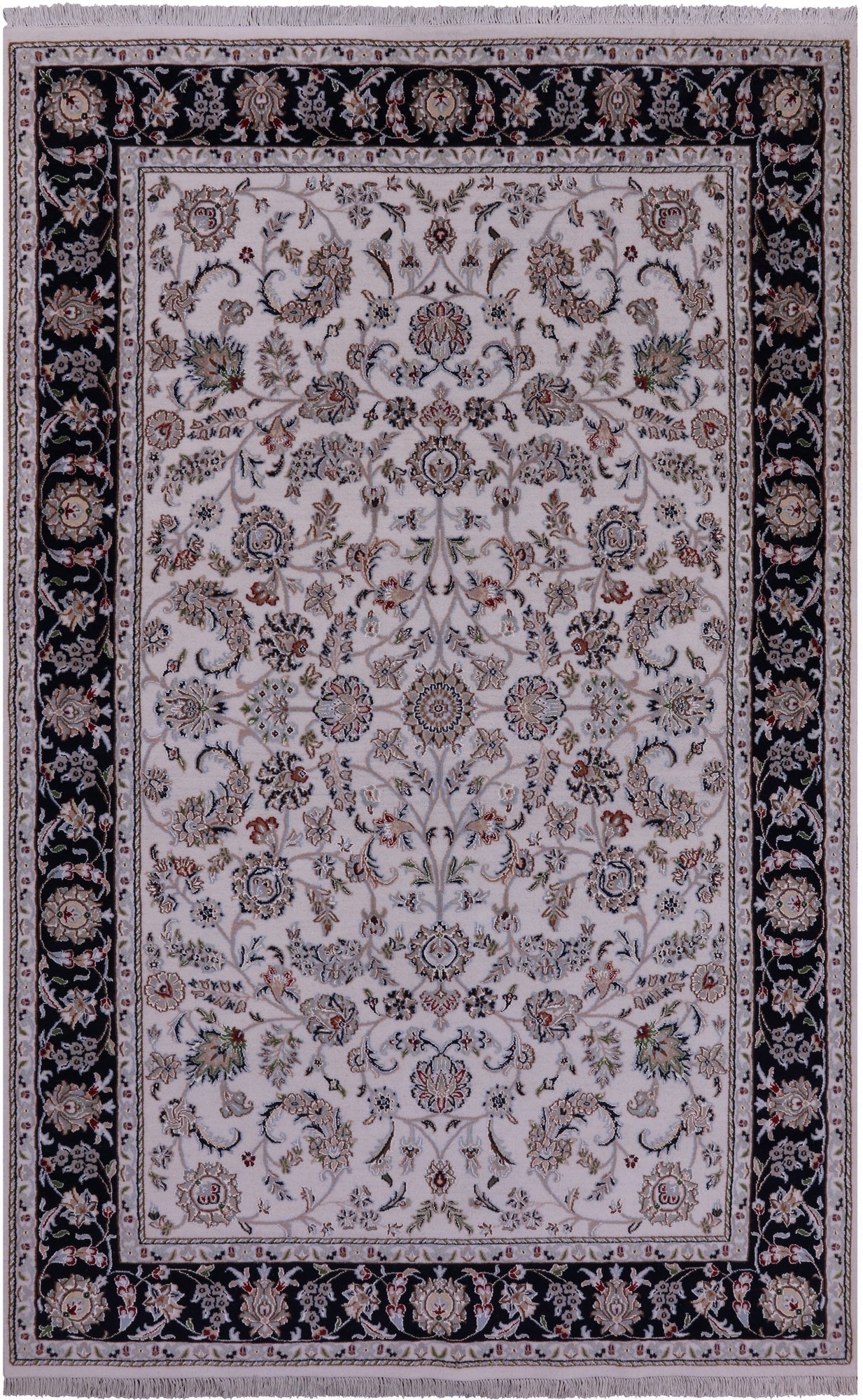 Ivory Persian Nain Hand Knotted Wool & Silk Rug - 5' 10" X 9' 1" - Golden Nile
