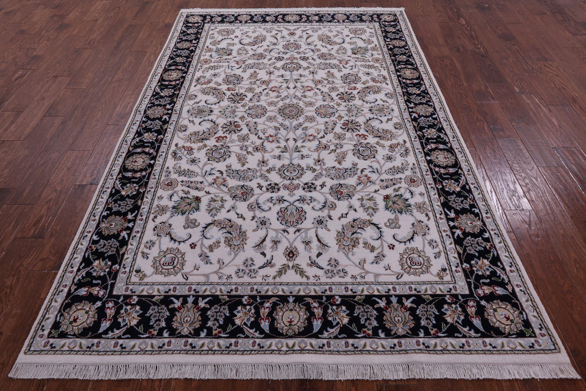 Ivory Persian Nain Hand Knotted Wool & Silk Rug - 5' 10" X 9' 1" - Golden Nile