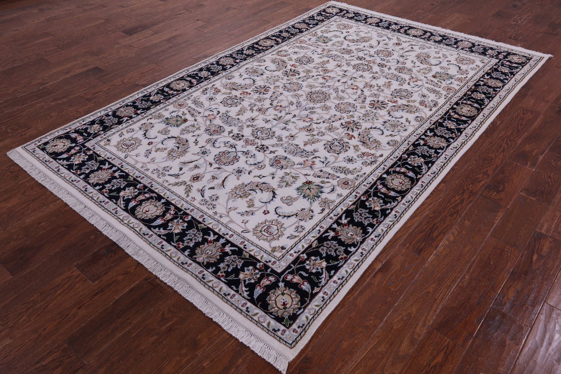 Ivory Persian Nain Hand Knotted Wool & Silk Rug - 5' 10" X 9' 1" - Golden Nile