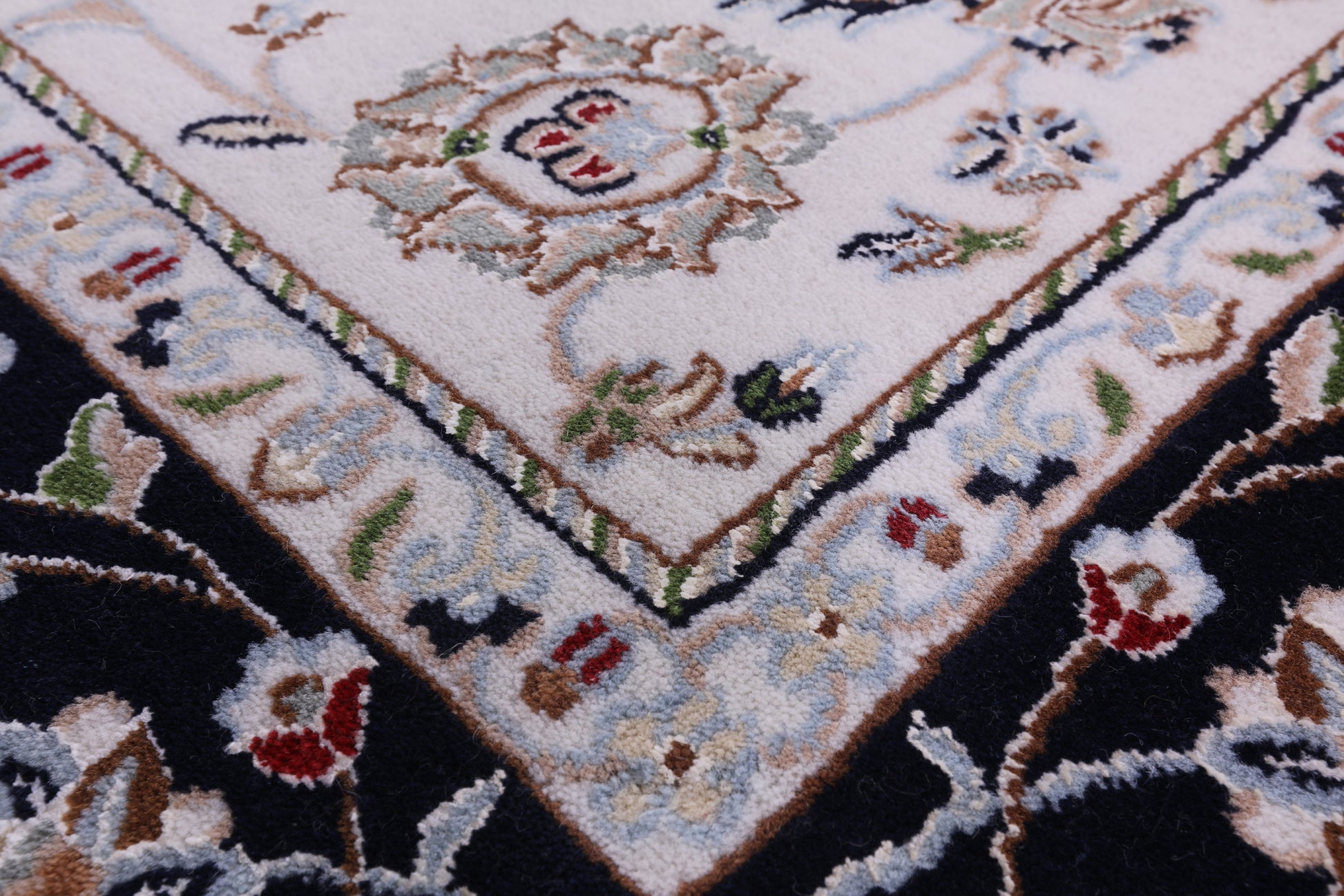 Ivory Persian Nain Hand Knotted Wool & Silk Rug - 5' 10" X 9' 1" - Golden Nile